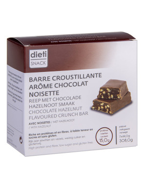 Chocolate crunch protein bar with hazelnuts
