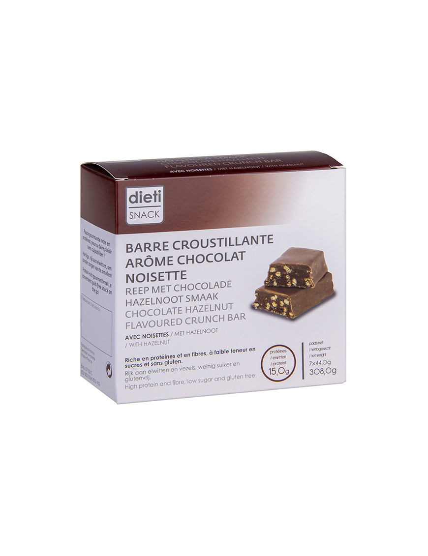 Chocolate crunch protein bar with hazelnuts